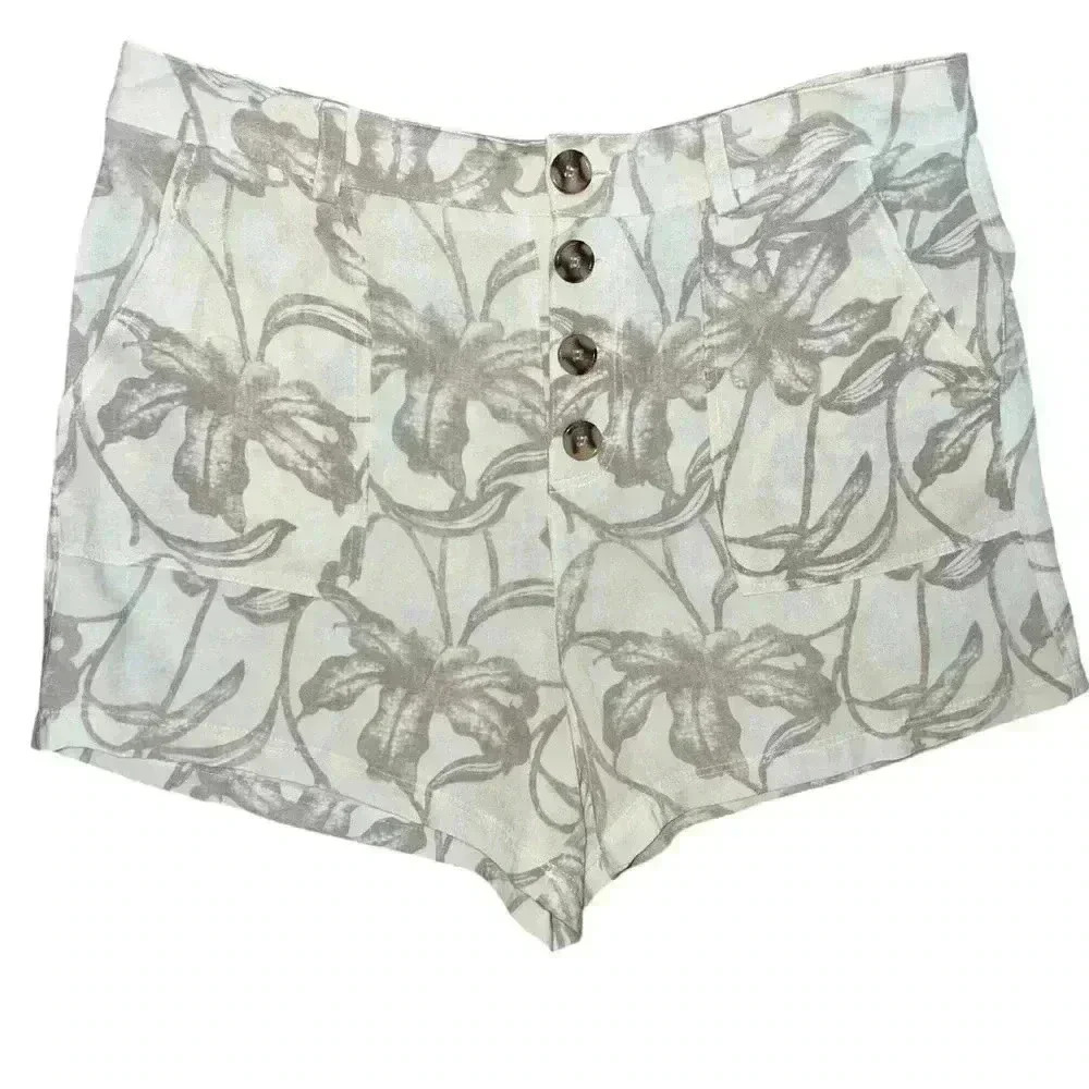 O'Neill White High Waist Floral Button-Front Shorts